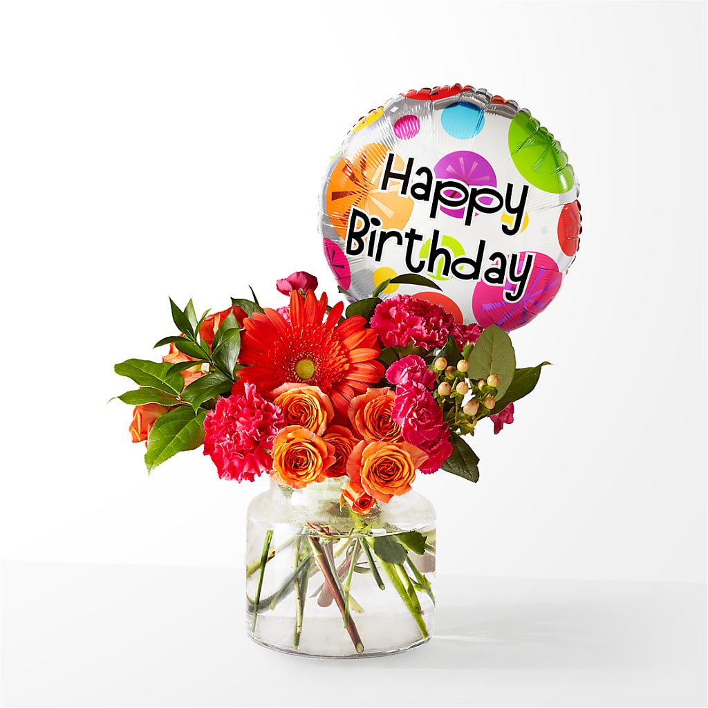 Fiesta Bouquet with Birthday Balloon – A La Rose, Rock Hill SC