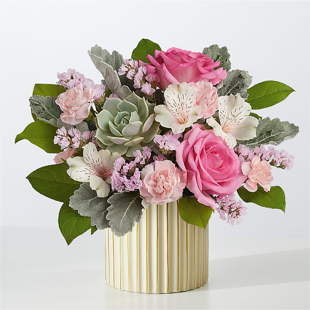 Dusty Rose Bouquet with Ivory Vase – A La Rose, Rock Hill SC
