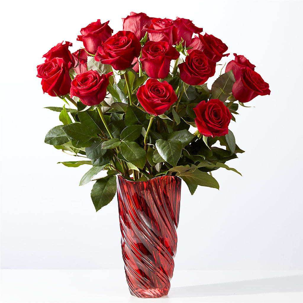 Classic Love Red Rose Bouquet with Luxe Swirl Vase – A La Rose, Rock Hill SC