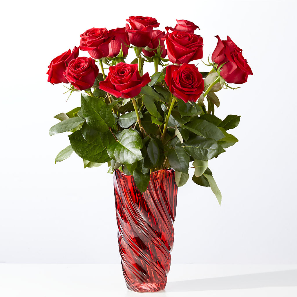 Classic Love Red Rose Bouquet with Luxe Swirl Vase – A La Rose, Rock Hill SC
