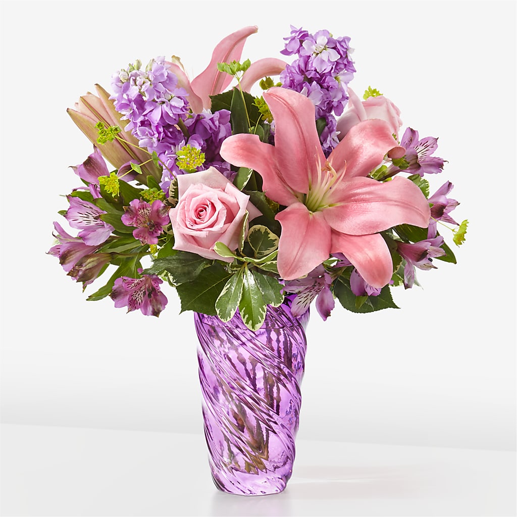 Precious Petals Bouquet with Luxe Swirl Vase – A La Rose, Rock Hill SC