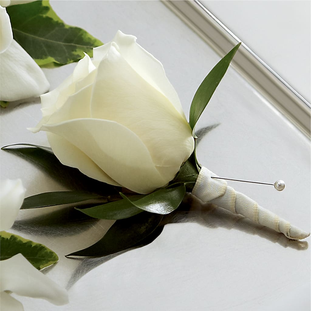 White Rose Boutonniere – A La Rose, Rock Hill SC