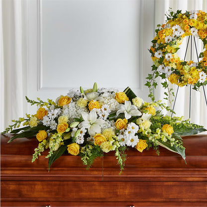 Golden Harmony Casket Spray –  A La Rose, Rock Hill SC
