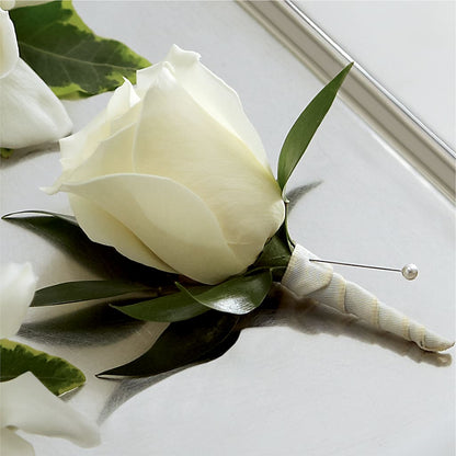 White Rose Boutonniere –  A La Rose, Rock Hill SC