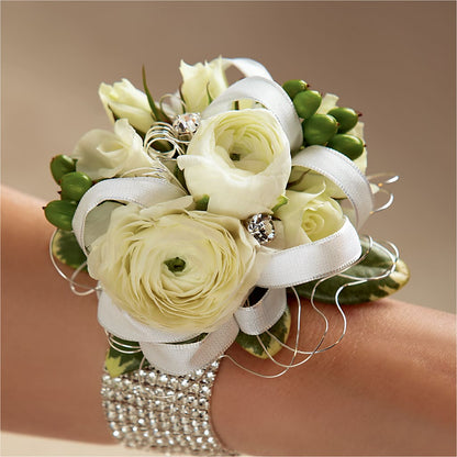White Wedding Corsage –  A La Rose, Rock Hill SC